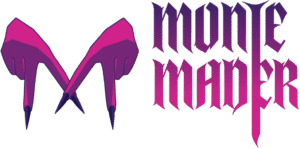 Monte's logo in purple and pink with a transparent background.