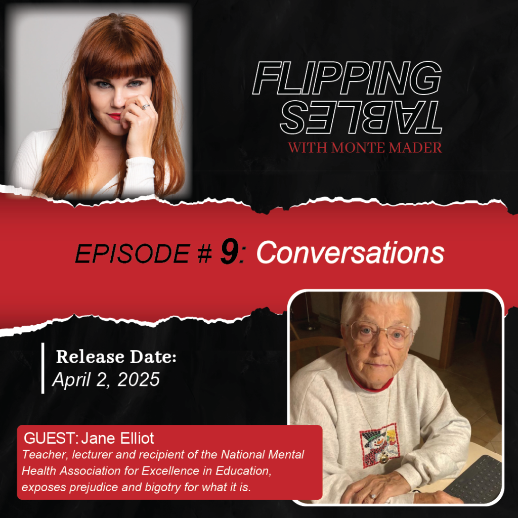 Flipping Tables graphic for podcast #9 with Jane Elliott.