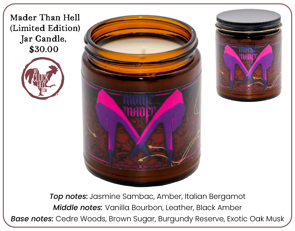 White background button of Mader Than Hell Jar Candle.