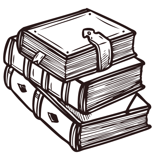 Stack of three books in black outline. 
