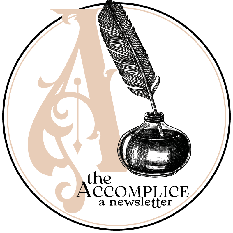 Accomplice logo in a circle. 